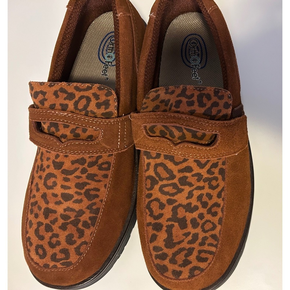 Orthofeet Womens 11 X-Wide Leopard Print Leather Penny Loafers Brown Used - Picture 15 of 15